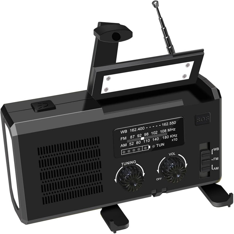 ويوبلز راديو يعمل بالطاقة الشمسية، بطارية 4000 مللي أمبير، راديو طوارئ NOAA للأحوال الجوية، مصباح يدوي، بنك طاقة محمول، منبه SOS، راديو AM/FM، ومصباح LED للطوارئ الخارجية - Image 1